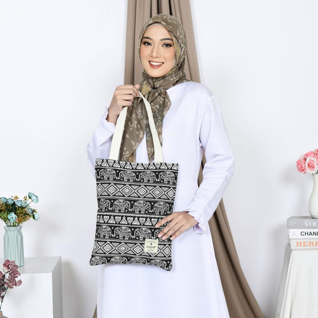 TOTEBAG WANITA RESLETING / TAS TOTE BAG WANITA BAHAN KANVAS MOTIF BUAT SHOPPING DAN KULIAH TT 008