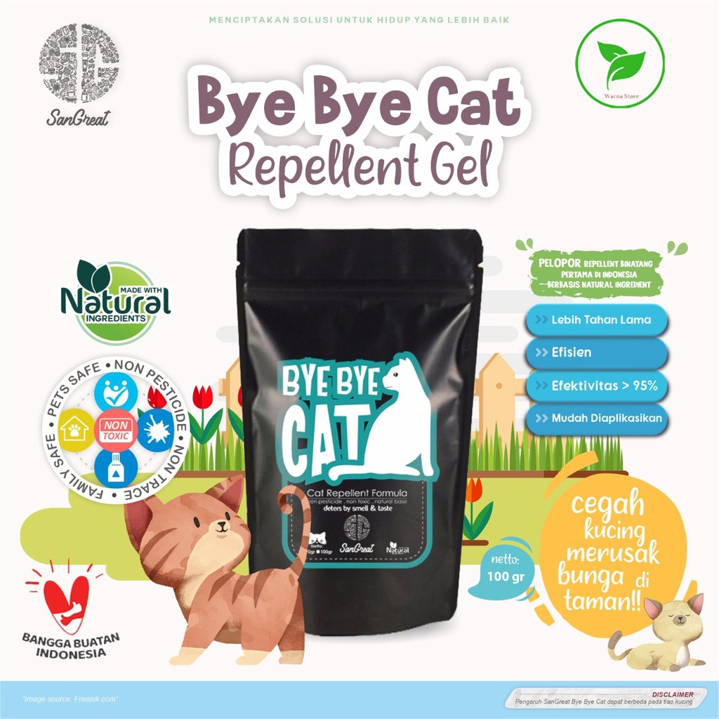 Bye Bye CAT Gel 100 gr - Alat Pengusir Kucing Alami Ampuh - Natural Cat Repellent - Cegah kucing buang kotoran sembarangan dan usir kucing liar