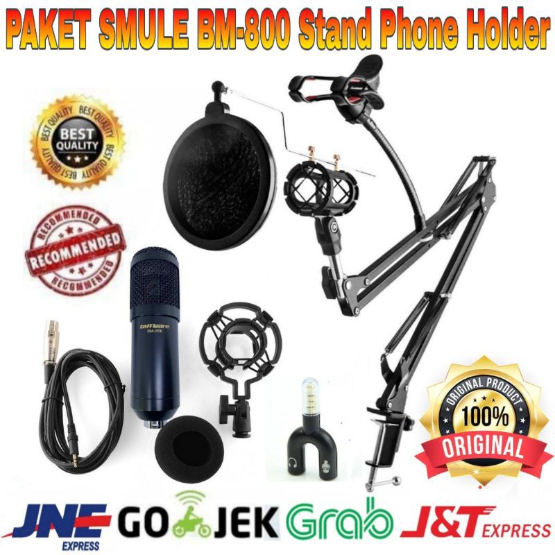 Paket Mikrophone BM800 Stand Lazypod Phone Holder Pop Filter