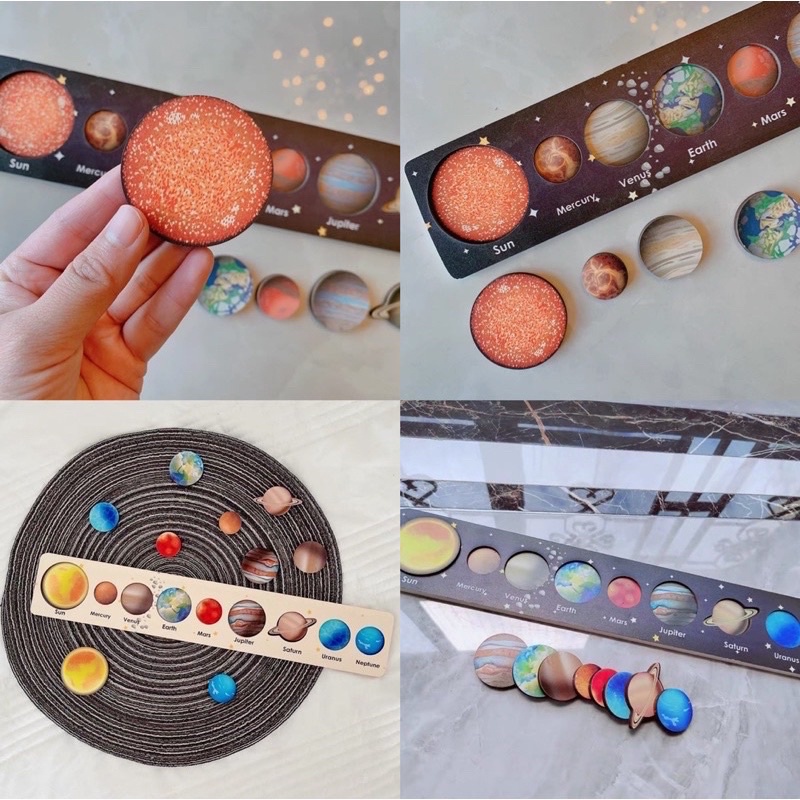 wooden solar system puzzle kayu planet knob puzzle