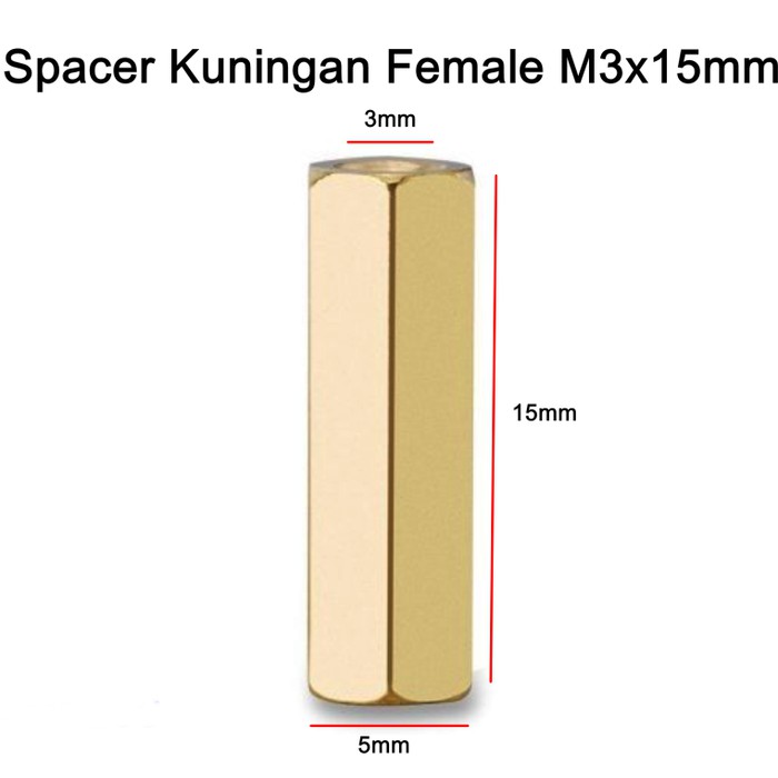 Spacer Female Female PCB kuningan M3x15mm Hexagonal Tiang kaki pcb