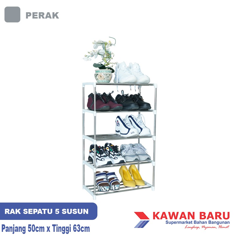 Rak Sepatu Sandal Stainless Steel Rack Tanaman 5 susun Kuat dan Anti Karat