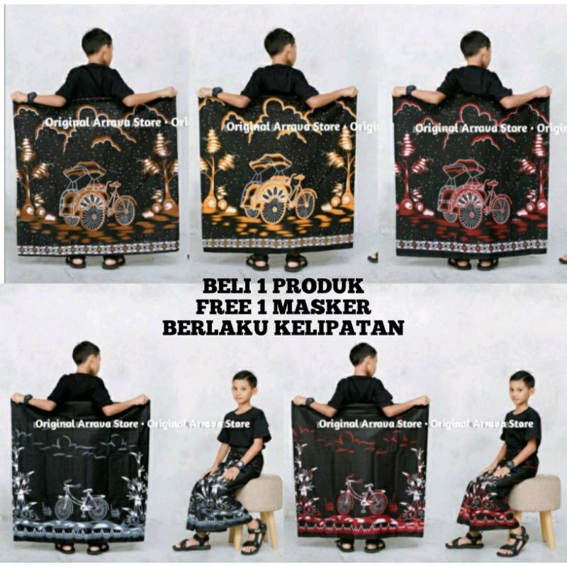 SARUNG BATIK ANAK SD DAN SMP MOTIF BECAK SEPEDA ONTEL | SARUNG ANAK KARAKTER | SARUNG ANAK LAKI LAKI