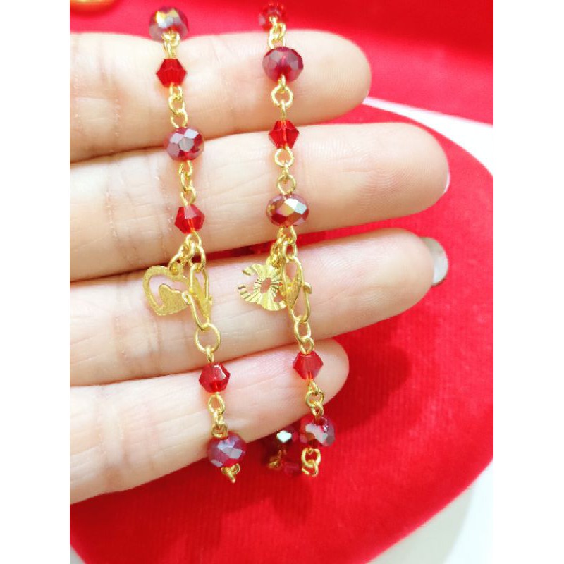 GELANG TANGAN KRISTAL MERAH ( PERAK 925 ) LAPIS RMAS 24K