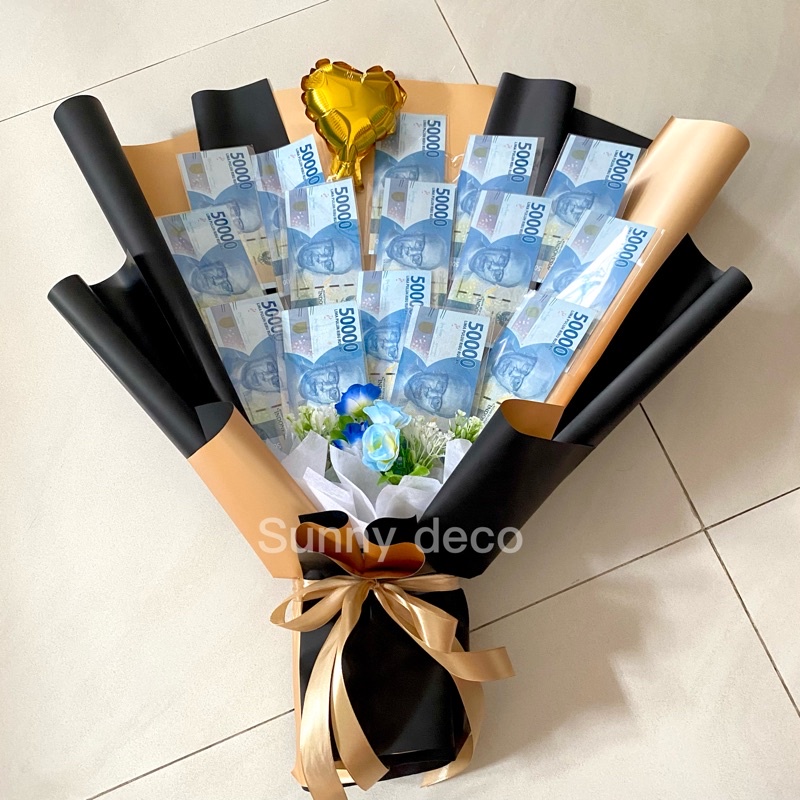 Money Bouquet Medium Size 500k  /  Buket Uang Asli + snack | bucket  uang