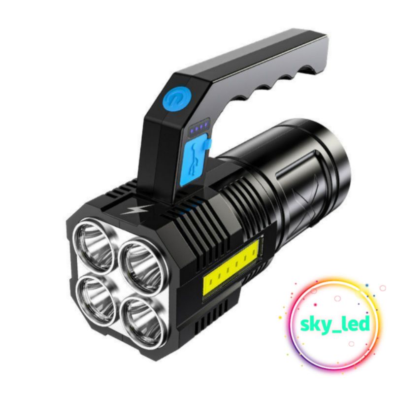 SENTER LED CAS SUPER TERANG JARAK JAUH +COB 4 MODE EMERGENCY USB KUALITAS