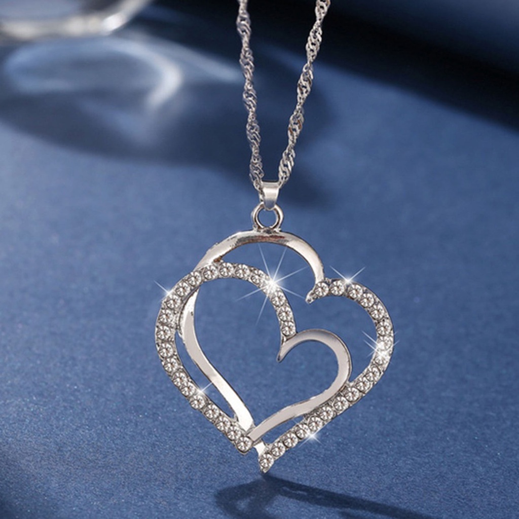 Hu Hu Hu Hu Hu Alat Bantu Pasang Kacamata♡ 1 Set Kalung Gelang Anting Liontin Hati Ganda Model Rongga Untuk Wanita