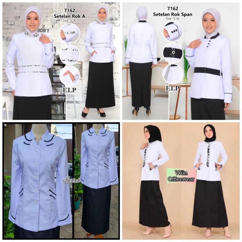 Setelan seragam baju blazer kerja kantor pns dinas pdh wanita putih batik