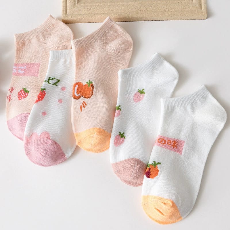 ♫ Megata ♫  A187 Kaos Kaki Wanita Motif Buah Strawberry Kaoskaki Kotak Fashion Korea Women Sock Import
