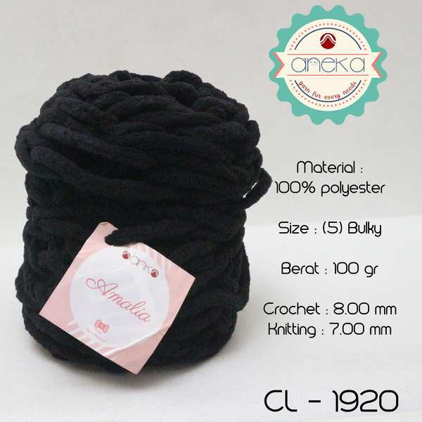 Benang Rajut Chenille Midi Amalia Yarn 1920 Hitam