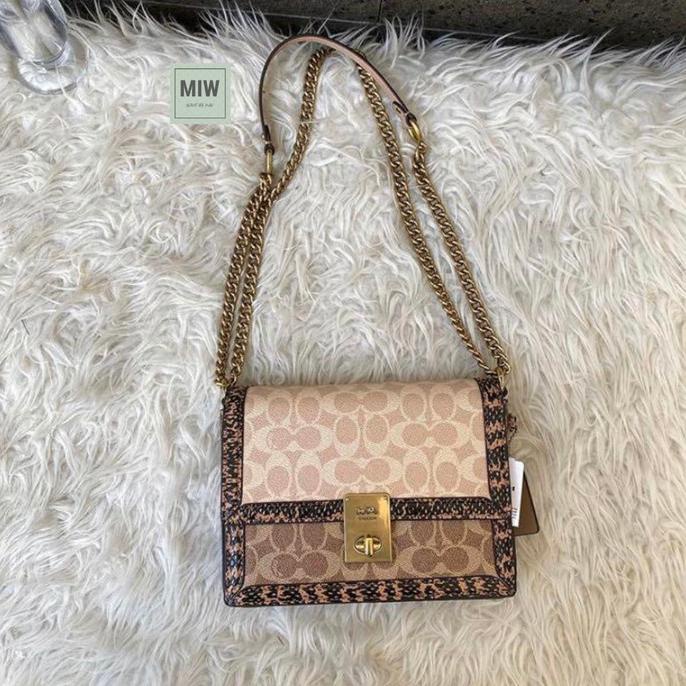 [TERMURAH] Coach Hutton Shoulder Bag In Signature Canvas Snakeskin - ORIGINAL