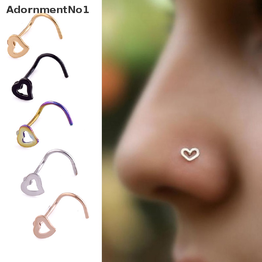 [AdornmentNo1] 5Pcs Stainless Steel Heart Piercing Nose Ring Nose Stud Rings Body Jewelry Gift [new]