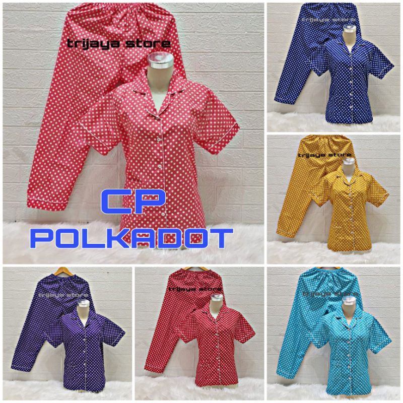 Trijaya . piyama cp dewasa motif polkadot / baju tidur wanita lengan pendek cp onde celana panjang