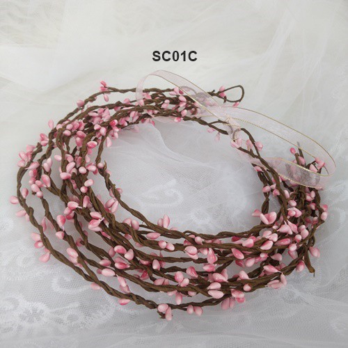 [BISA COD] AKSESORIS WEDDING HEADPIECE PENGANTIN SIMPLE FLOWER CROWN PINK SC01C