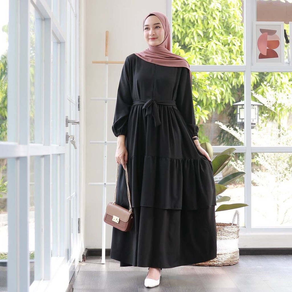 Baju Gamis Wanita Syar'i Muslim Dewasa Gamis Wanita Sultan Modis Lebaran 2021 Terbaru izany-virsa black