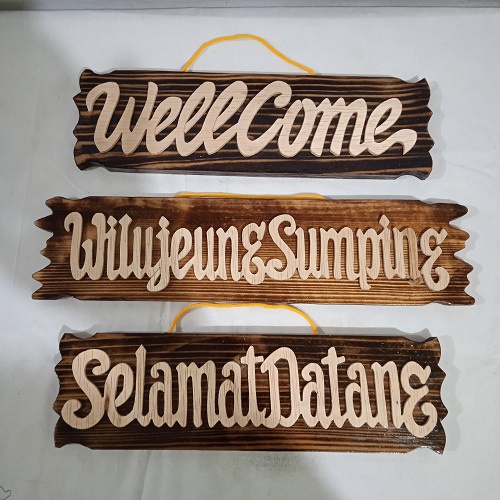 Hiasan Pintu Tulisan &quot; Well Come &quot; Hiasan Dinding Wall Decor Dari Kayu Model Lurus