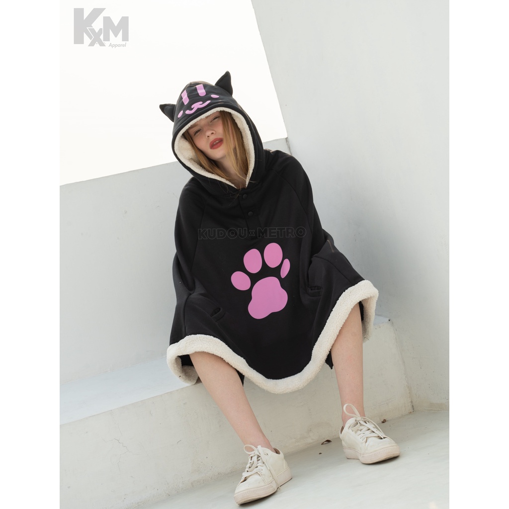 Hoodie Neko Kawaii Black Jubah Cosplay Kucing Hitam Lucu Cute Style Lolita Japan Bahan Fleece Premium