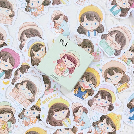 

45Pcs Deco Sticker Box Girl Cute Aesthetic Planner DIY Scrapbook Stiker Dekor Kotak