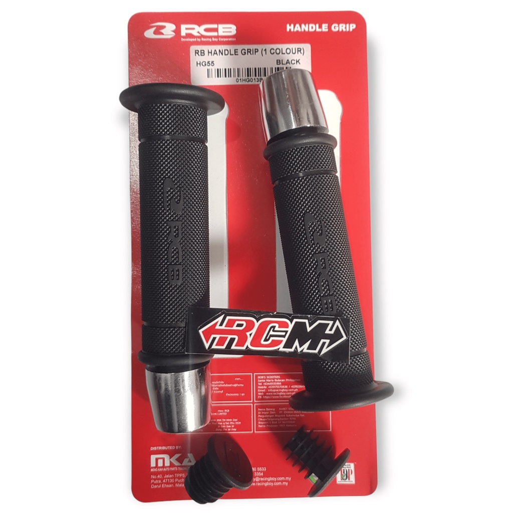 HANFAT HANPAD HANDGRIP HAND GRIP RCB RACINGBOY UNIVERSAL MOTOR WARNA BLACK HITAM TYPE HG55 HG 55 RUBBER SEPAKET + PLUS SDH SMA JALU STANG CHROM CROME CHROME BESI ORI ORIGINAL RCBB RCB RACING BOY RACINGBOY ASLI