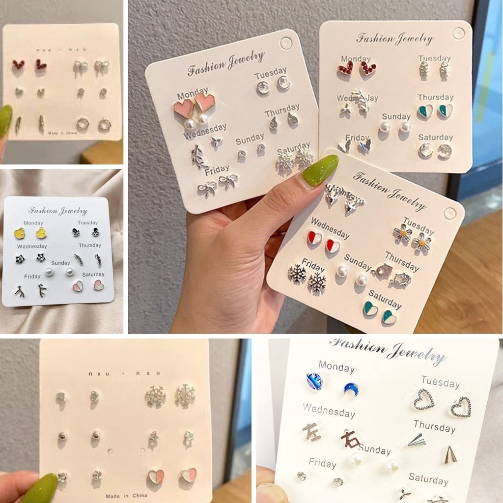 Anting Korea 1 Set 7 Pasang Simple Kreatif Gaya Korea untuk Wanita Remaja