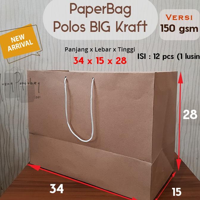 

Paper Bag/Tas Kertas Paperbag Polos Kraft Landscape 34 X 15 X28 150Gsm