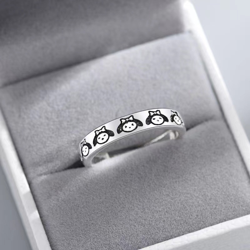 Cincin Desain Hello Kitty Bahan 925 Silver Dapat Disesuaikan Untuk Wanita