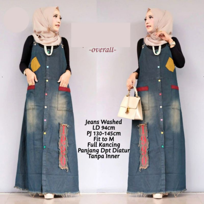 Paty Overall Jeans Cewek NO INNER Fit M LD 94 Baju Kodok Rok Panjang Wanita Dewasa Murah cod