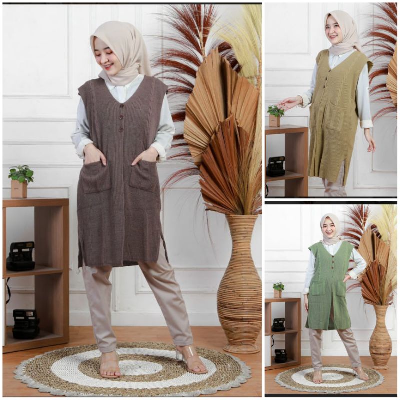 LONG VEST RISA KANCING TEBAL PREMIUM