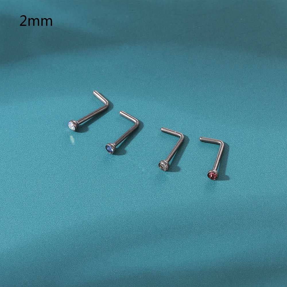 1pc Cincin Tindik Hidung Bentuk L Bahan Titanium Ukuran 2 / 3mm 20g G23 Aaa Cubic Zircon