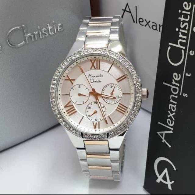 Jam Tangan Wanita Alexandre Christie AC 2718 Silver Rosegold Original