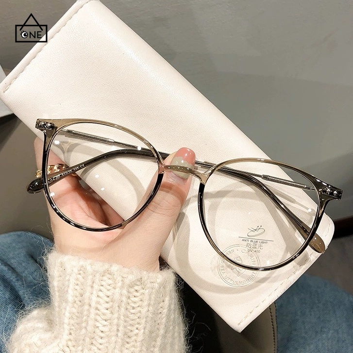 COD❤️Kacamata Anti Radiasi Photochromic Bentuk Bulat Anti Blue Light Bahan Metal Gaya Korea Untuk Pria Dan Wanita Photocromic