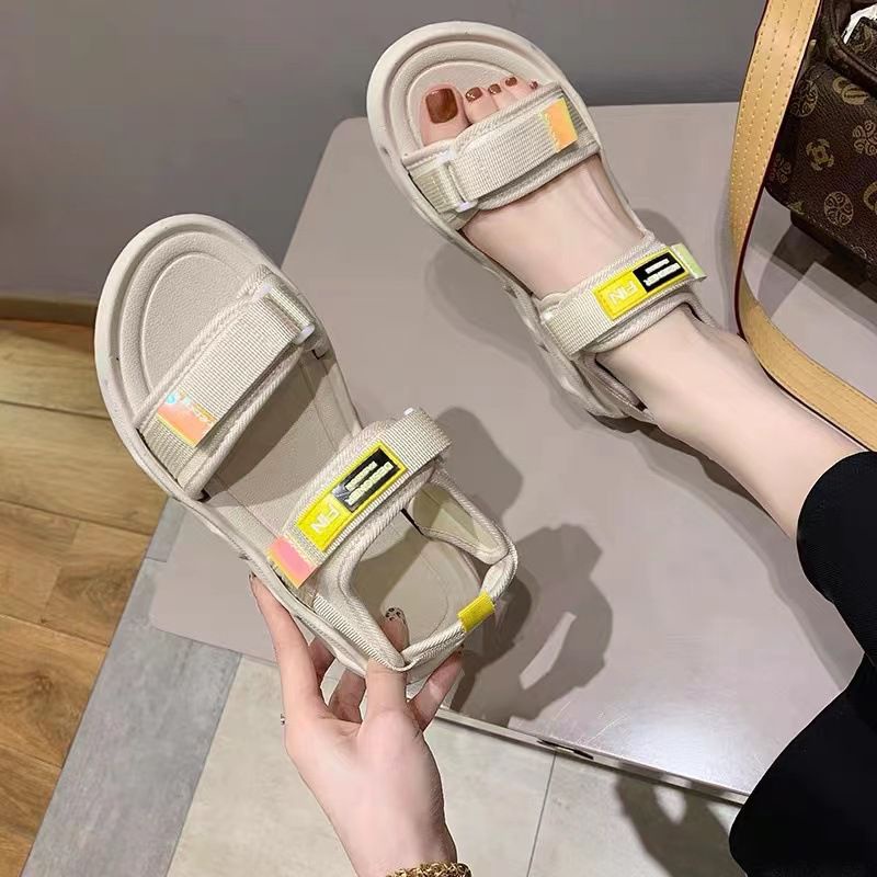 [littlecrab] Sandal Gunung Hitam Putih Hijau Sandal Wanita Berkualitas Tinggi Sandal Tinggi Tali Selop Kasual Korean Style