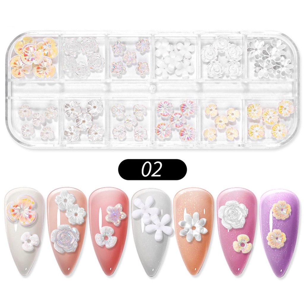 12PCS NAIL ACC 3D FlOWER NAILART / 3D BOW BEAR MIX / HIASAN KUKU TIMBUL NAIL ART FlOWER BEST SELLER