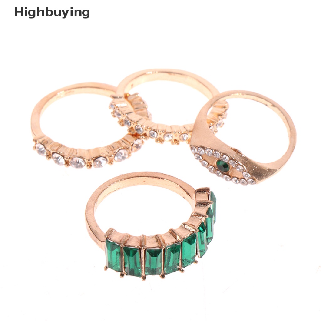 Hbid 6pcs / set Cincin Metal Vintage Adjustable Desain Ular Hias Kristal Berlian Imitasi Hijau Untuk Wanita