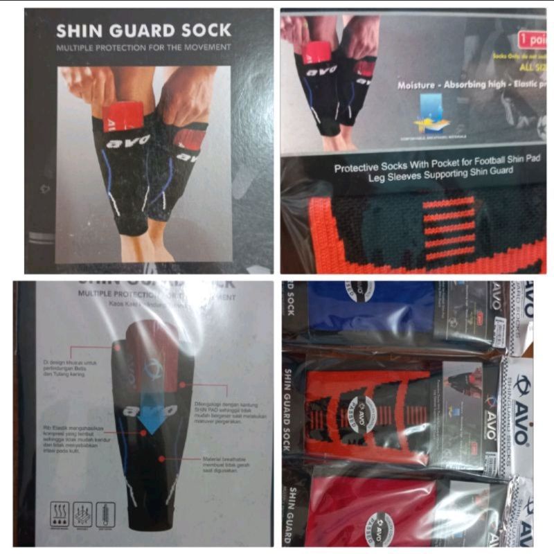 Shin guard socks AVO original /kaos kaki deker/kaos kaki pelindung betis dan tulang kering