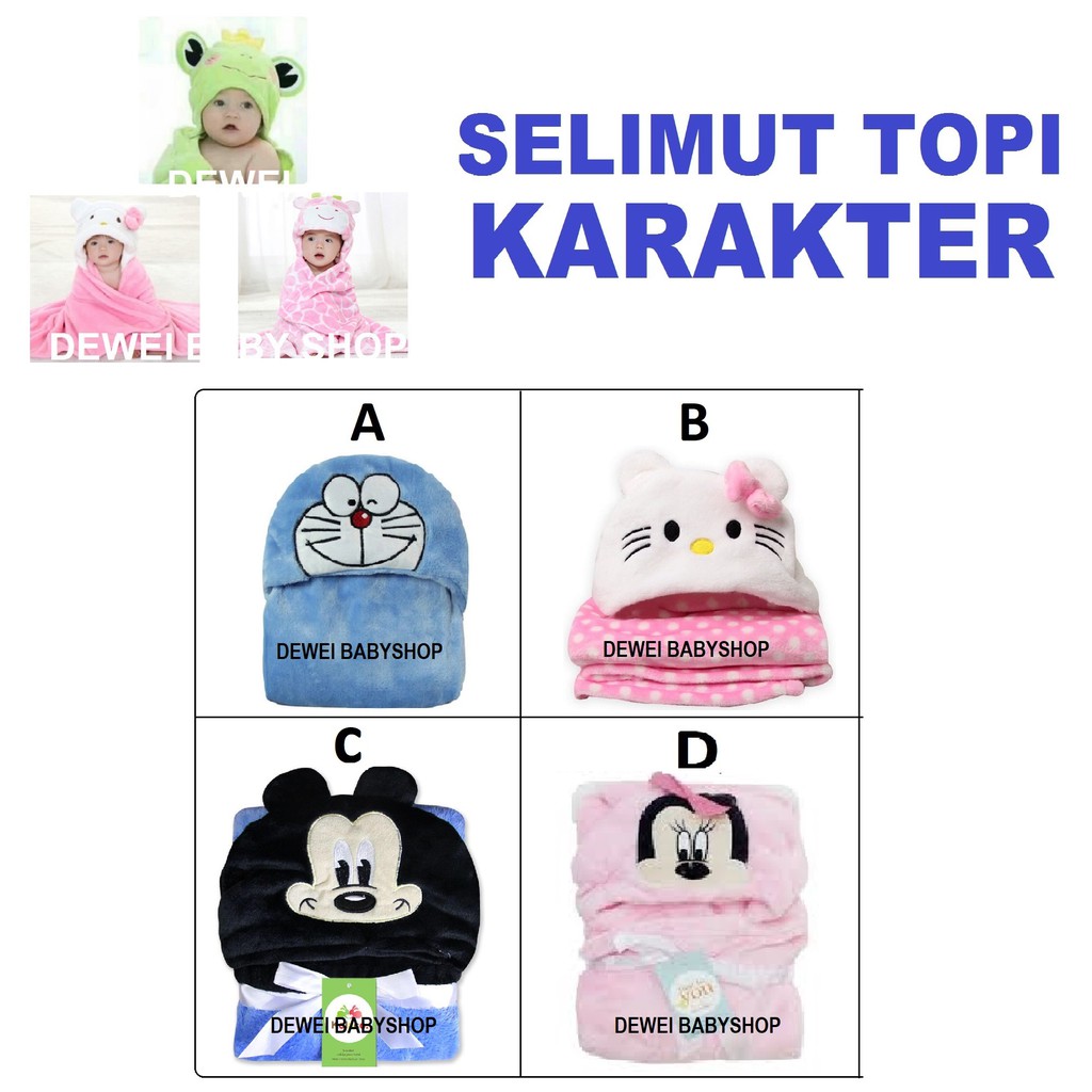 Selimut Bayi Model Hoodie Karakter ( Baby Blanket Motif Lucu / Blangket Slimut Anak )