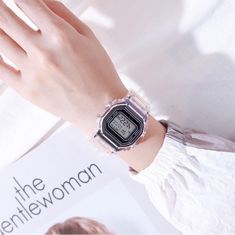 ✅COD Jam Tangan Wanita Analog Digital Transparent Square Dial For Student Couples Watch