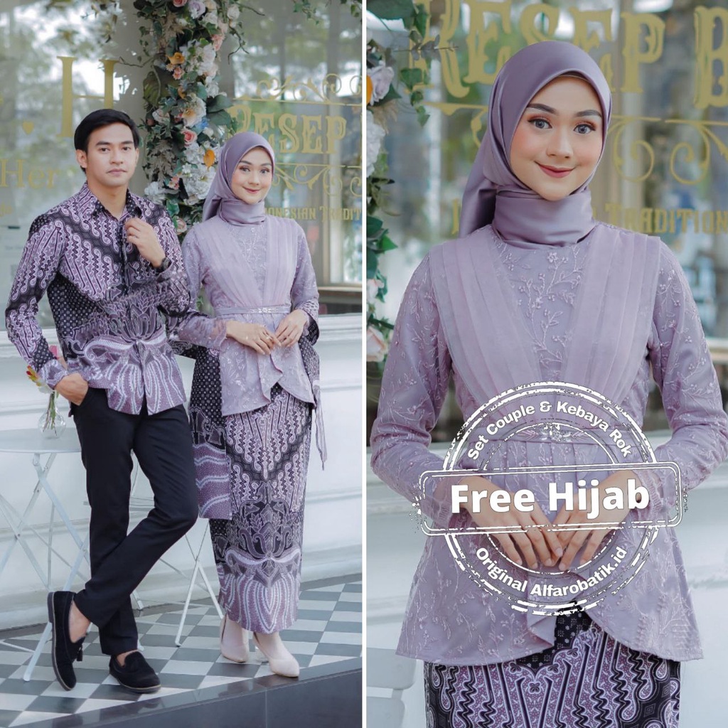 Kebaya Aveena Mouve Free Hijab Kebaya Batik Couple Modern Kebaya couple Lamaran