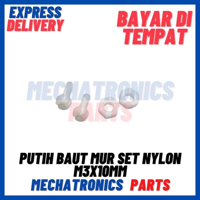 [DEV-9487] PUTIH BAUT MUR SET NYLON M3X10MM PILAR SPACER PCB M3X10MM NILON