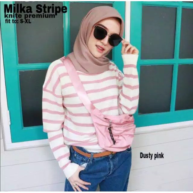 KNIT MILKA STRIPE BAHAN RAJUT KNIT PREMIUM TO FIT L LD 92 PJ 65