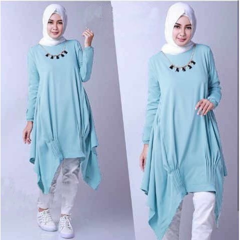 Baju dress Tunik Mozza Biru Muda SW tunik wanita jersey biru muda murah