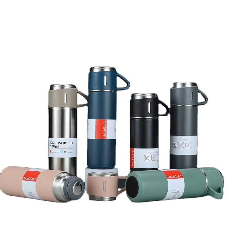 TERMOS VACUUM FLASK SET GIFT HAMPERS TUMBLER Termos Sultan Botol Minum Termos 500ml Vacuum Cup Stainless + 3 Cangkir