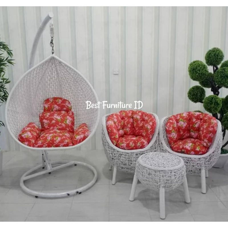 Set Paket Ayunan Gantung Rotan dan Kursi Teras Brekele (BELUM ONGKIR)