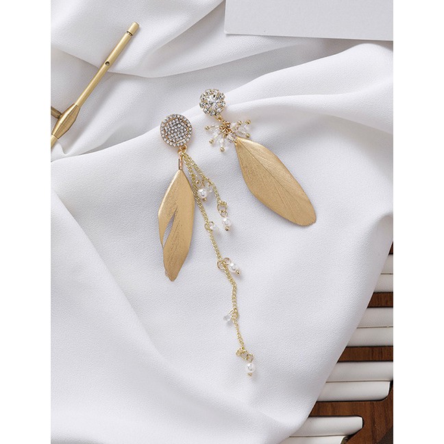 LRC Anting Tusuk Fashion 925 Silver Needle Feather Rhinestone Chain Tassel Earrings D20787
