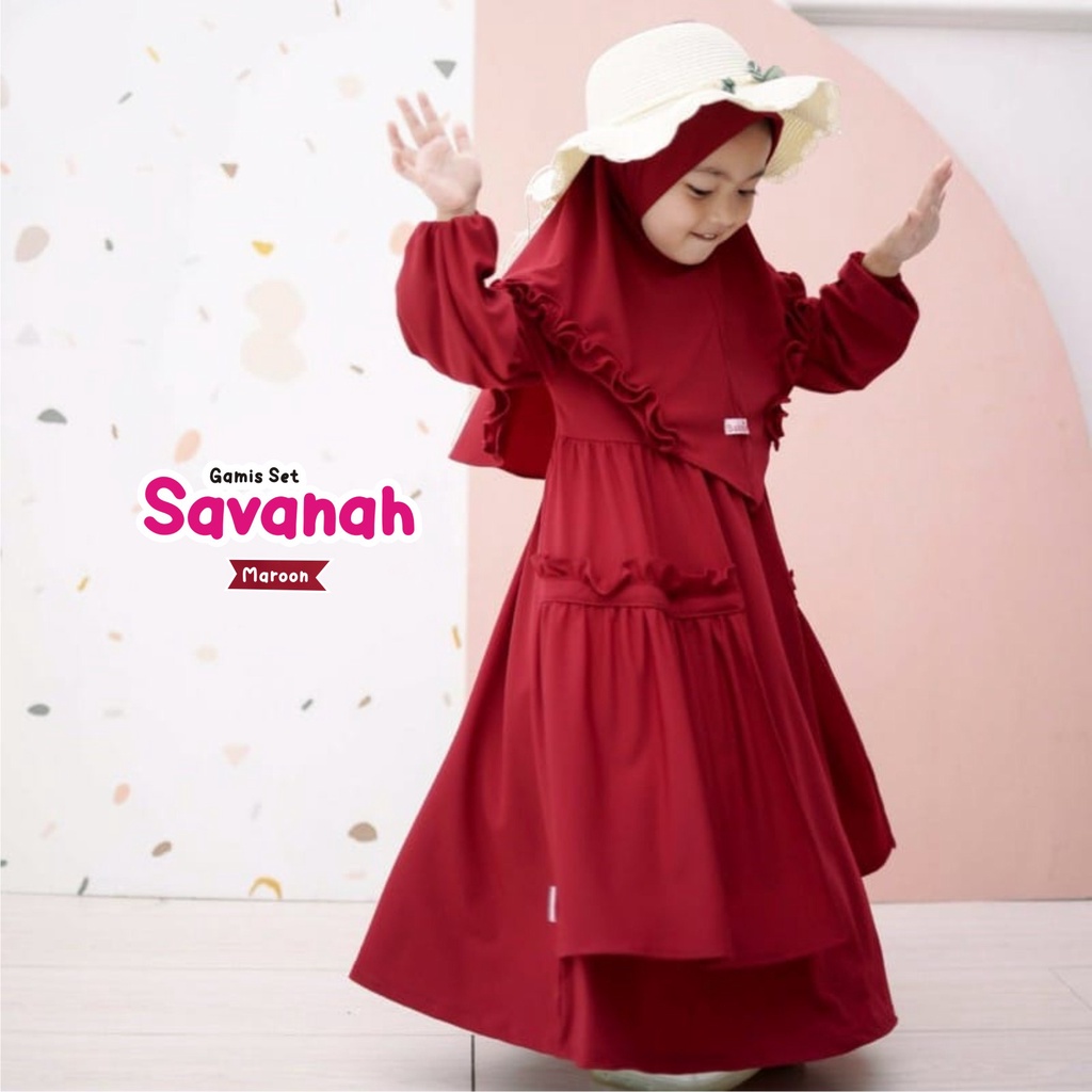 Gamis set Savanah Gamis Dan Hijab Terbaru Bahan Jersey Premium Usia 3-5 Tahun / Gamis Anak Murah Berkualitas Terbaik / Bisa Bayar Ditempat COD