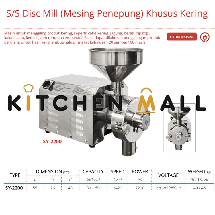 Getra SY-2200 Disk mill mesin gilingan bumbu kering