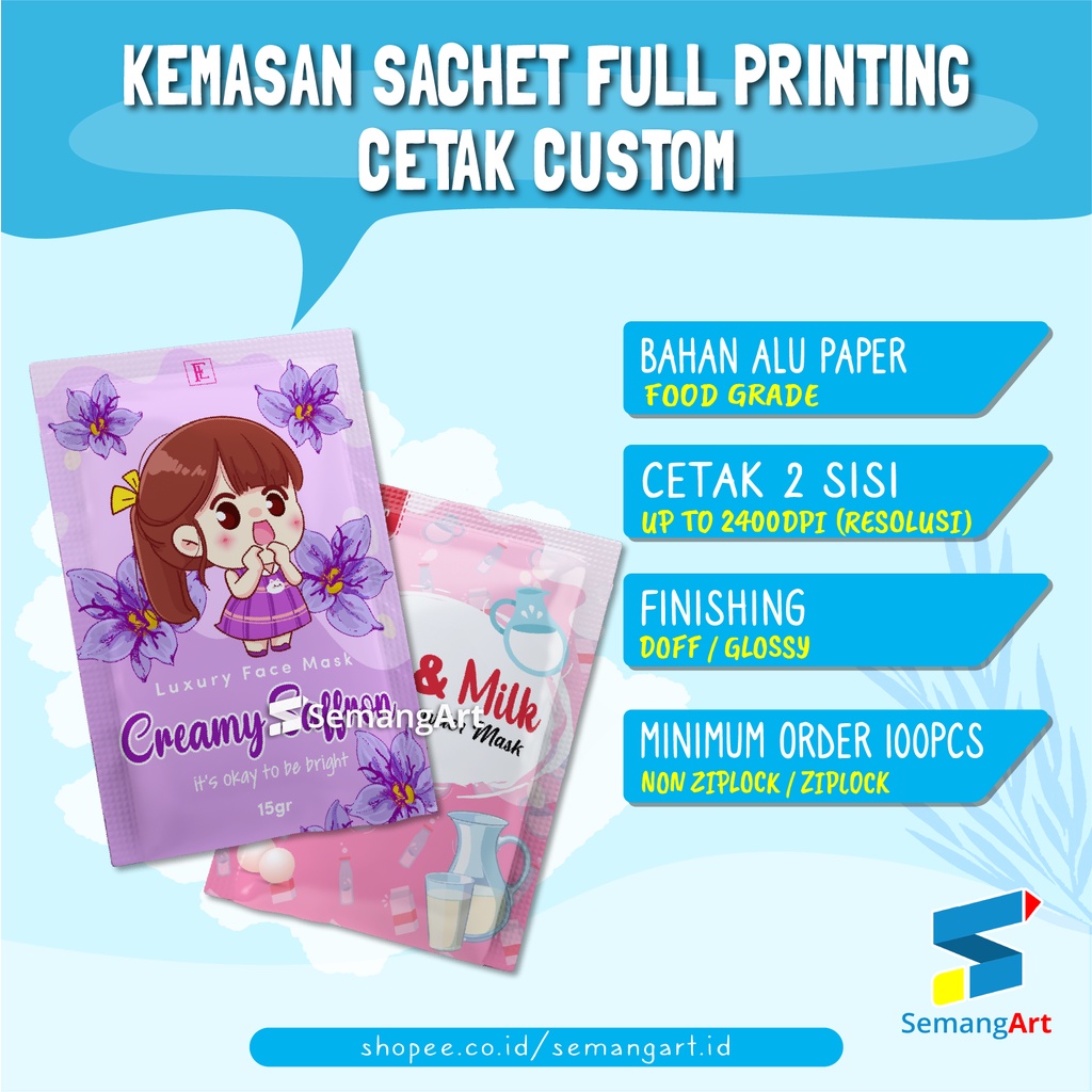 Cetak Kemasan Sachet Masker / Bungkus Makanan Desain Custom