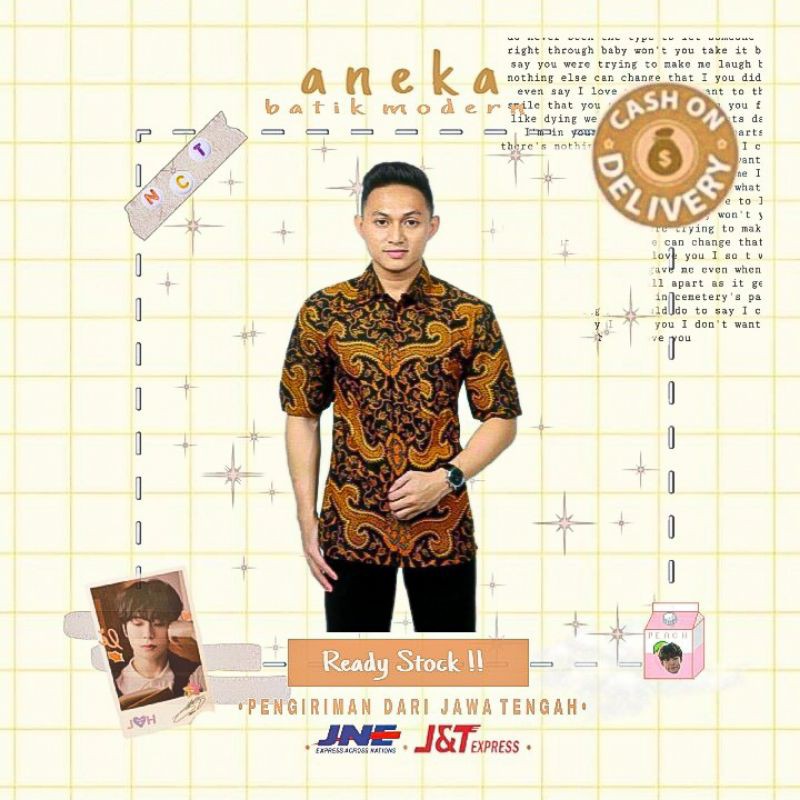 Kemeja hem batik pria cowok lengan pendek simpel formal warna coklat M L XL XXL BIG SIZE JUMBO