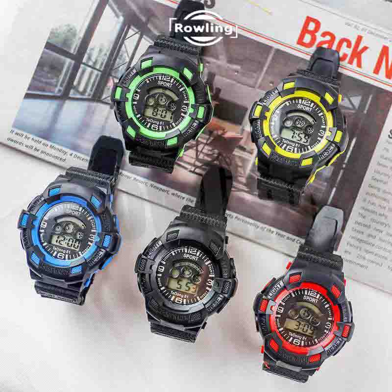Rowling (Jam-40) Jam Tangan Cowok Hitam Strap Rubber Tali Karet Pria Digital Wanita Dimater Besar unisex Import