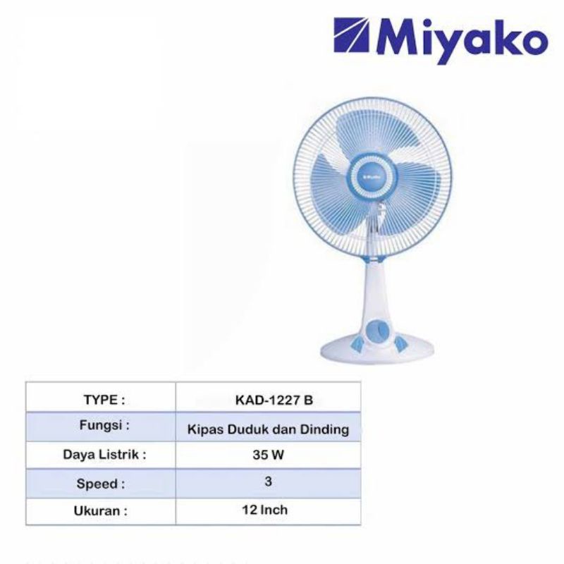 Miyako KAD 927 B GB - Kipas Angin Meja 9 Inch Putih-Biru dengan Motor Tembaga dan Thermofuse